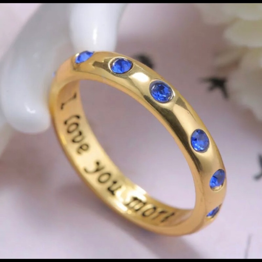 🔥I love you More Gold Blue Sapphire Ring Size 7